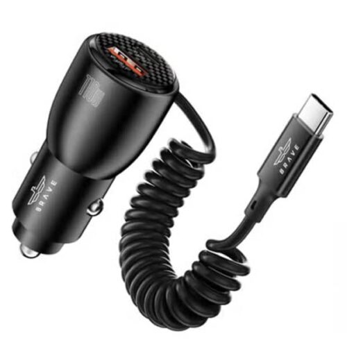 شاحن سيارة برايف سريع 110وات منفذين وكيبل مدمج أسود BRAVE 110W 2 Port Car Charger with Type-c cable