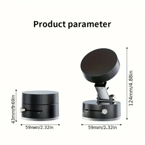 حامل هاتف شفط دوار من سبائك الألومنيوم مع كوب شفط مغناطيسي قابل للطي (أسود) Rotating Aluminum Alloy Phone Holder with Foldable Magnetic Suction Cup (Black)