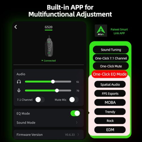 بيفا GS20 كارت صوت احترافي للألعاب+شحن سريع 60وات 4 اوضاع صوت PIVA GS20 USB-C Gaming Sound Card + 60W Fast Charging 4 EQ Audio Modes