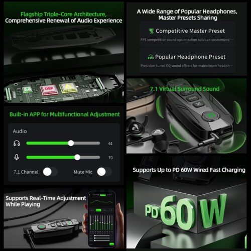 بيفا GS20 كارت صوت احترافي للألعاب+شحن سريع 60وات 4 اوضاع صوت PIVA GS20 USB-C Gaming Sound Card + 60W Fast Charging 4 EQ Audio Modes