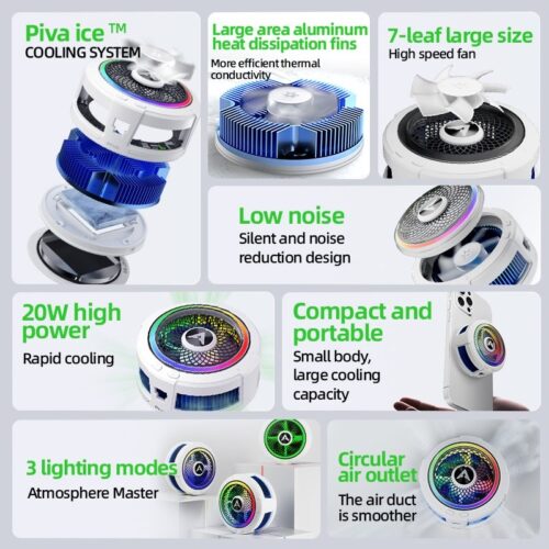 مروحة تبريد بيفا B2 للهاتف مغناطيس + مشبك تثبيت خلفي PIVA B2 Phone Cooler – Magnetic & Clip-On Cooling Fan