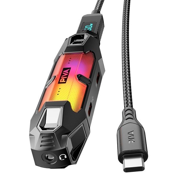 H9cceb7b0f09f4575bfd11ba9343ddd04v.jpg وصلة بيفا X41 4×1 محول تايب سي 3 اوضاع للصوت PIVA X41 USB-C to AUX + PD 60W fast Charger