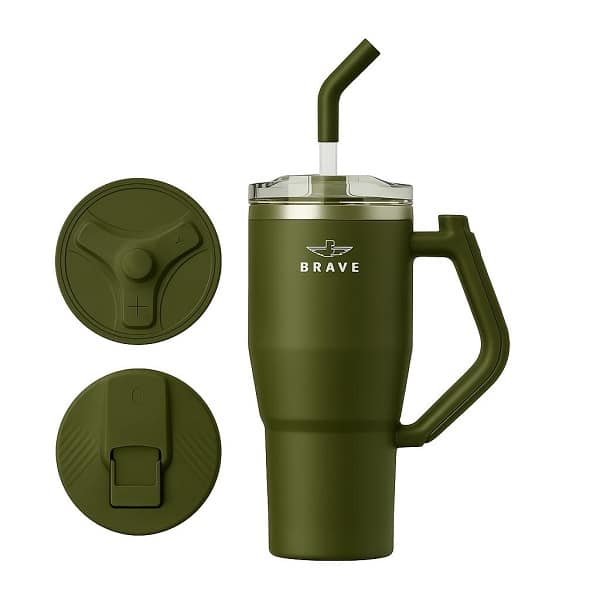 olive_green_mug.jpg برايف كوب السفر المعزول تيمب جارد بمقبض دوار 180° (لون زيتي) BRAVE TempGuard Travel Mug – Featuring a 180° Swivel Handle